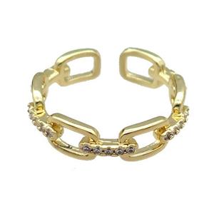 copper Ring pave zircon gold plated, approx 5-7mm, 18mm dia [FN30562]