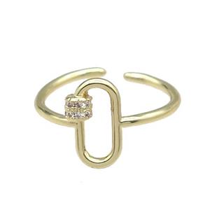 copper Ring pave zircon gold plated, approx 6-10mm, 18mm dia [FN30565]