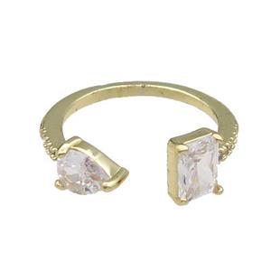 copper Ring pave zircon gold plated, approx 5-7mm, 18mm dia [FN30566]