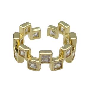 copper Ring pave zircon gold plated, approx 8mm, 18mm dia [FN30569]
