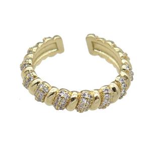 copper Ring pave zircon gold plated, approx 5mm, 18mm dia [FN30571]