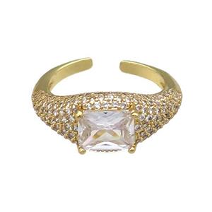 copper Ring pave zircon gold plated, approx 9mm, 18mm dia [FN30574]