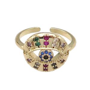 copper Ring pave zircon Heart gold plated, approx 14mm, 18mm dia [FN30576]
