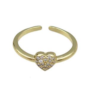 copper Ring pave zircon Heart gold plated, approx 6mm, 18mm dia [FN30580]