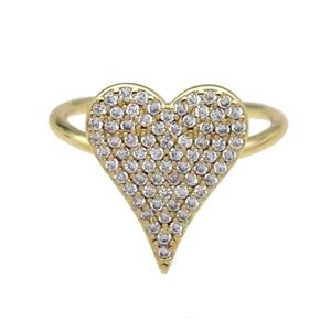 copper Ring pave zircon Heart gold plated, approx 13-16mm, 18mm dia [FN30581]