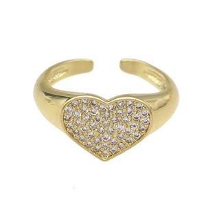 copper Ring pave zircon Heart gold plated, approx 10mm, 18mm dia [FN30582]