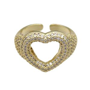 copper Ring pave zircon Heart gold plated, approx 15.5mm, 18mm dia [FN30583]