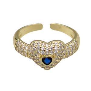 copper Ring pave zircon Heart gold plated, approx 10mm, 18mm dia [FN30588]