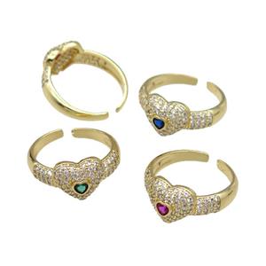 mix copper Ring pave zircon Heart gold plated, approx 10mm, 18mm dia [FN30589]