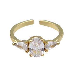 copper Ring pave zircon gold plated, approx 7mm, 18mm dia [FN30590]