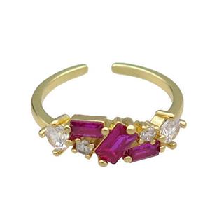 copper Ring pave hotpink zircon gold plated, approx 6mm, 18mm dia [FN30591]