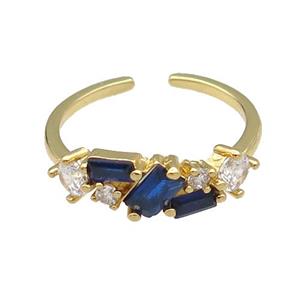 copper Ring pave blue zircon gold plated, approx 6mm, 18mm dia [FN30592]