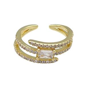 copper Ring pave zircon gold plated, approx 8mm, 18mm dia [FN30596]