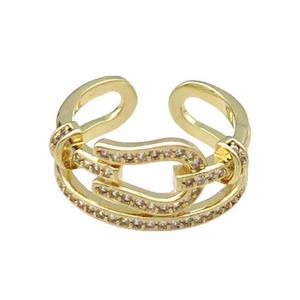 copper Ring pave zircon gold plated, approx 11mm, 18mm dia [FN30597]