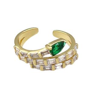copper Ring pave green zircon gold plated, approx 12mm, 18mm dia [FN30598]