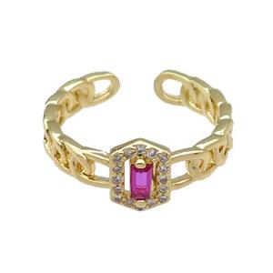 copper Ring pave hotpink zircon gold plated, approx 8mm, 18mm dia [FN30600]