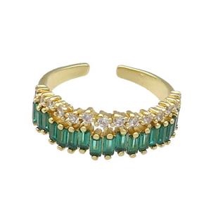 copper Ring pave green zircon gold plated, approx 7mm, 18mm dia [FN30602]