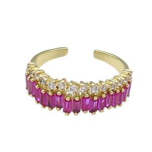 copper Ring pave hotpink zircon gold plated, approx 7mm, 18mm dia [FN30604]