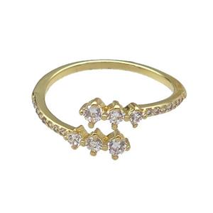 copper Ring pave zircon gold plated, approx 8mm, 18mm dia [FN30606]