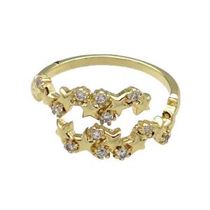 copper Ring pave zircon gold plated, approx 10mm, 18mm dia [FN30608]