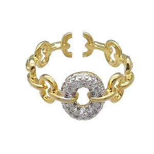 copper Ring pave zircon gold plated, approx 10mm, 18mm dia [FN30609]