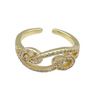 copper Ring pave zircon gold plated, approx 8mm, 18mm dia [FN30610]