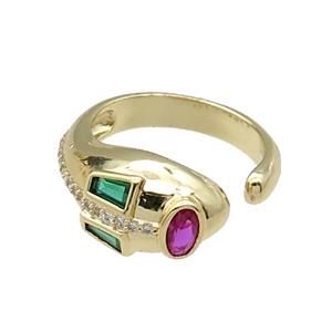 copper Snake Ring pave zircon gold plated, approx 9mm, 18mm dia [FN30612]
