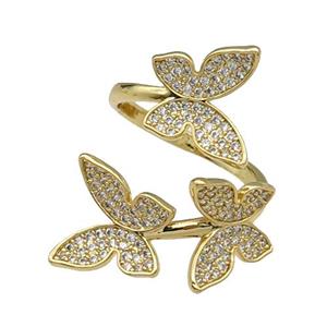 copper Ring pave zircon Butterfly gold plated, approx 27mm, 18mm dia [FN30616]
