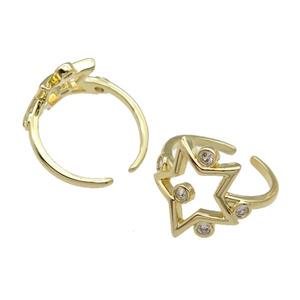 copper Ring pave zircon Star gold plated, approx 16mm, 18mm dia [FN30619]