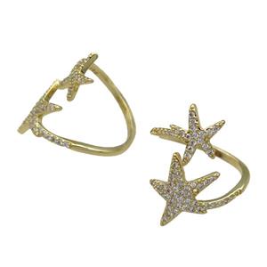 copper Ring pave zircon Star gold plated, approx 10mm, 15mm, 18mm dia [FN30620]
