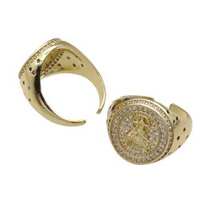 copper Ring pave zircon King gold plated, approx 17mm, 18mm dia [FN30627]