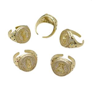 mix copper Ring pave zircon gold plated, approx 17mm, 18mm dia [FN30628]