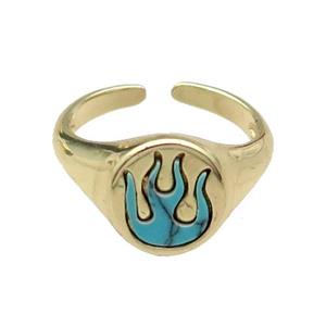 copper Ring pave turquoise flame gold plated, approx 12mm, 18mm dia [FN30630]