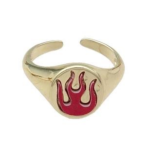 copper Ring pave redstone flame gold plated, approx 12mm, 18mm dia [FN30631]