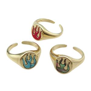 mix copper Ring pave gemstone flame gold plated, approx 12mm, 18mm dia [FN30632]