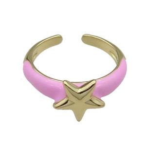 copper Ring with pink enamel Star gold plated, approx 10mm, 18mm dia [FN30635]