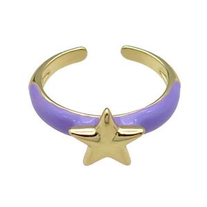 copper Ring with lavender enamel Star gold plated, approx 10mm, 18mm dia [FN30636]