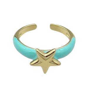 copper Ring with green enamel Star gold plated, approx 10mm, 18mm dia [FN30637]