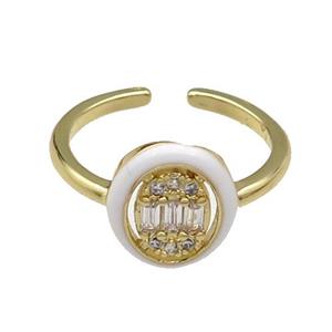 copper Ring pave zircon white enamel oval gold plated, approx 10-12mm, 18mm dia [FN30639]