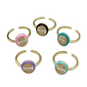 mix copper Ring pave zircon enamel oval gold plated, approx 10-12mm, 18mm dia [FN30645]