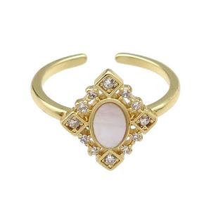 mix copper Ring pave zircon shell oval gold plated, approx 12-14mm, 18mm dia [FN30646]