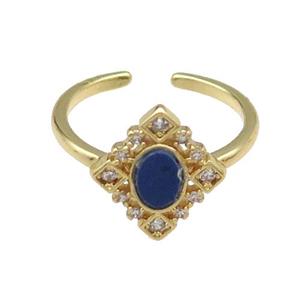 mix copper Ring pave zircon blue stone oval gold plated, approx 12-14mm, 18mm dia [FN30649]