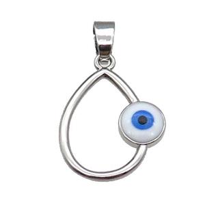 copper teardrop pendant enamel Evil Eye platinum plated, approx 16-20mm [FN30655]