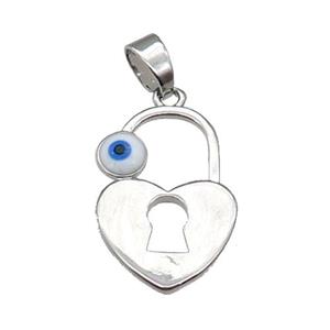copper heart Lock pendant with Evil Eye platinum plated, approx 15-21mm [FN30657]