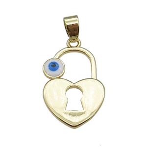 copper heart Lock pendant with Evil Eye gold plated, approx 15-21mm [FN30658]