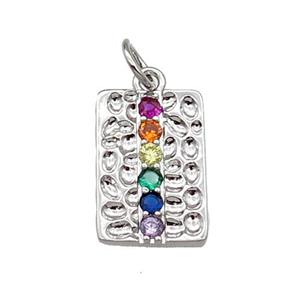 copper Rectangle pendant pave zircon platinum plated, approx 11-17mm [FN30663]