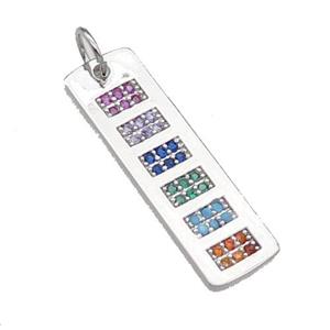 copper Rectangle pendant pave zircon platinum plated, approx 8-29mm [FN30667]