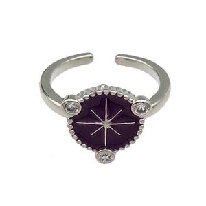 copper Ring northstar black enamel platinum plated, approx 12mm, 16mm dia [FN30673]
