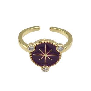 copper Ring northstar black enamel gold plated, approx 12mm, 16mm dia [FN30674]