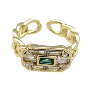 copper Ring pave zircon gold plated, approx 8-14mm, 18mm dia [FN30675]